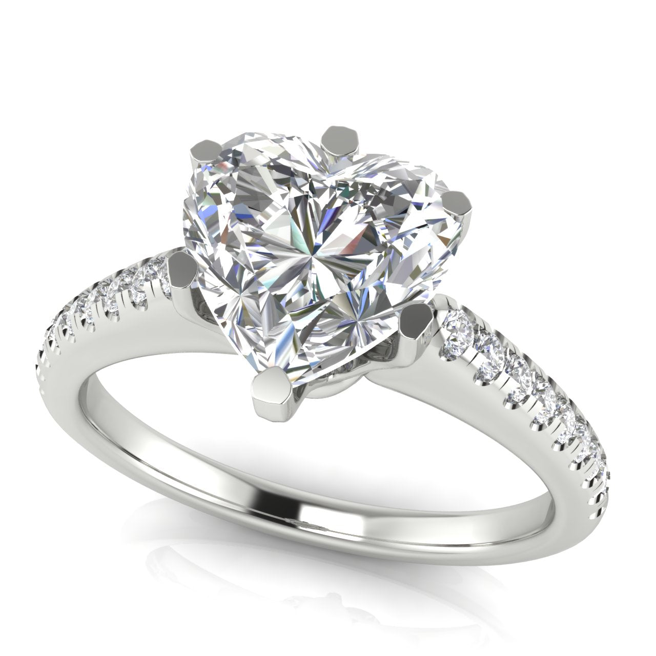 French Pave Heart Shaped Lab Diamond Engagement Ring