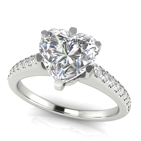 French Pave Heart Shaped Moissanite Engagement Ring