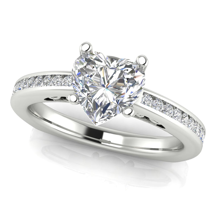 Euro Channel Set Heart Shaped Lab Diamond Engagement Ring