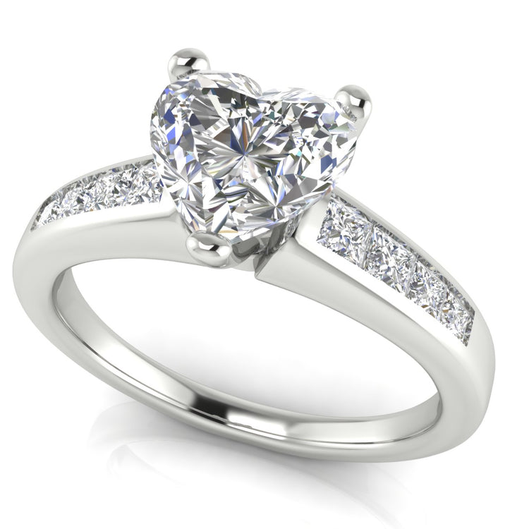 Princess Channel Set Heart Shaped Lab Diamond Engagement Ring