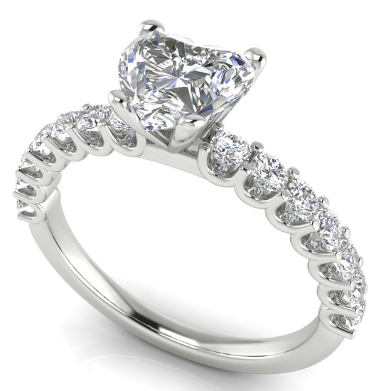 U Prong Pave Heart Shaped Lab Diamond Engagement Ring