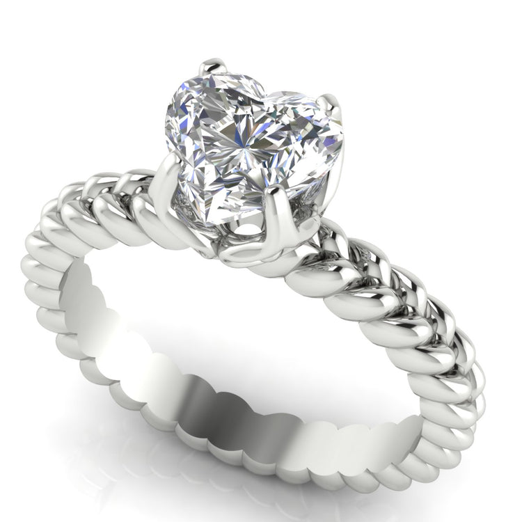 Rope Band Heart Shaped Moissanite Engagement Ring