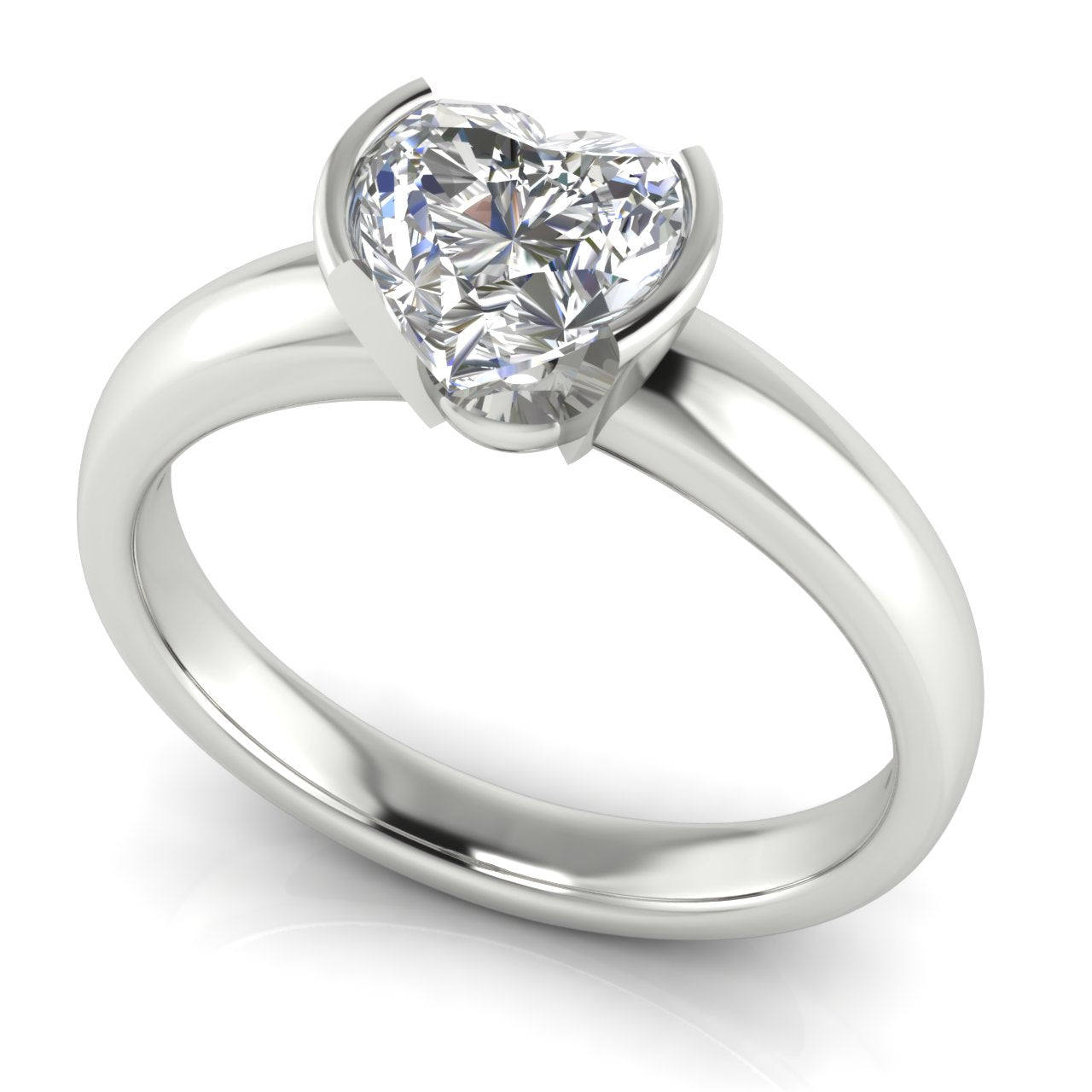 Half Bezel Floating Heart Shaped Moissanite Engagement Ring