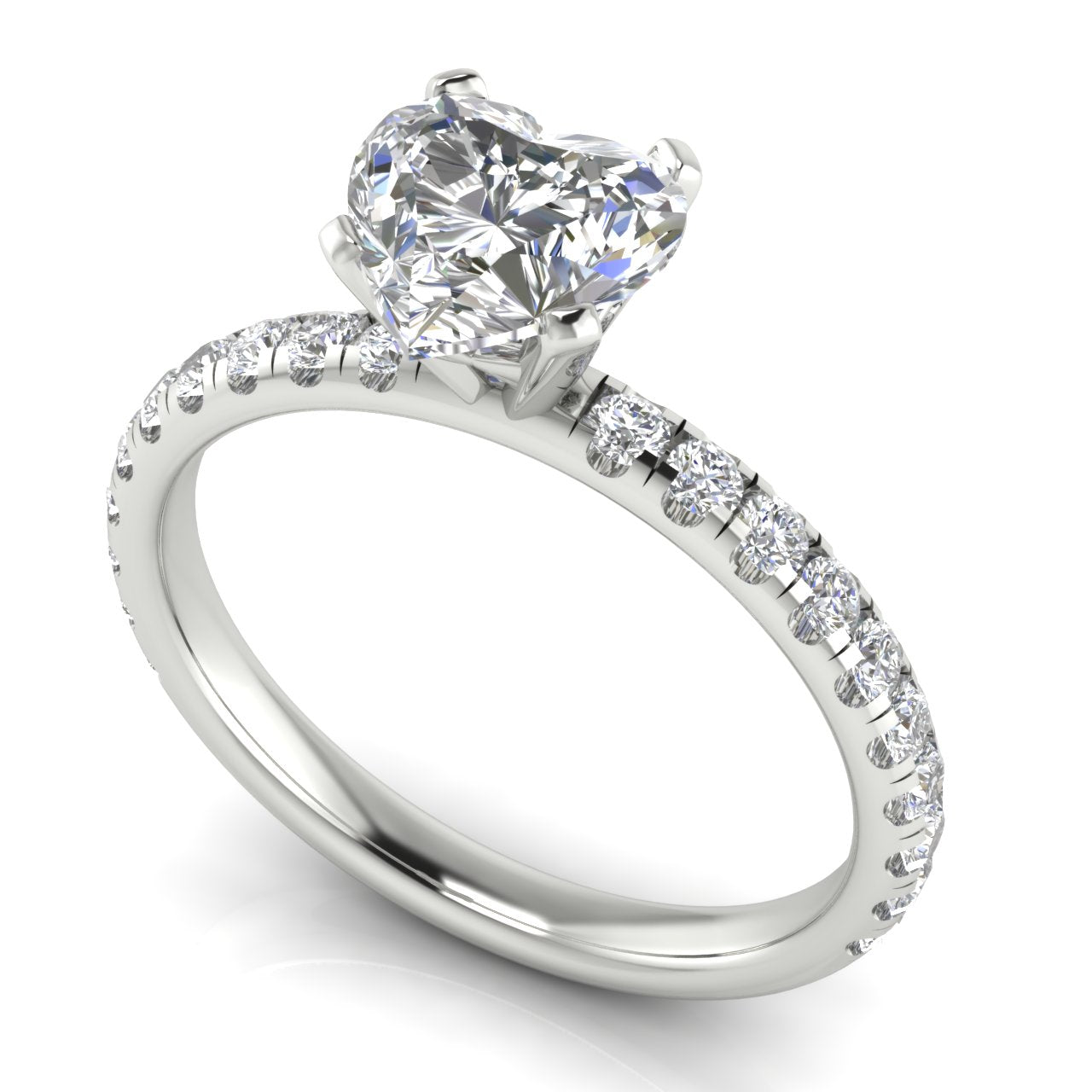 Classic Pave Heart Shaped Moissanite Engagement Ring