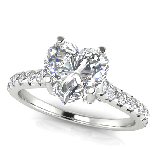 Bridge Pave Heart Shaped Moissanite Engagement Ring