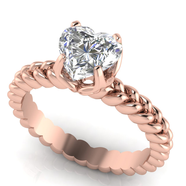 Rope Band Heart Shaped Lab Diamond Engagement Ring