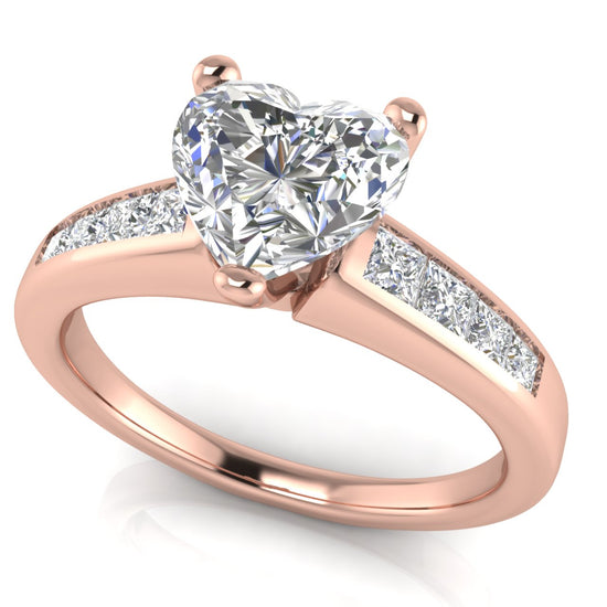 Princess Channel Set Heart Shaped Lab Diamond Engagement Ring