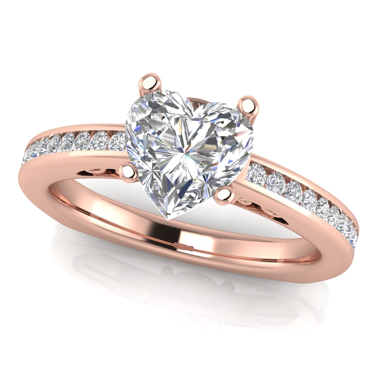 Euro Channel Set Heart Shaped Lab Diamond Engagement Ring