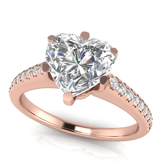 French Pave Heart Shaped Lab Diamond Engagement Ring