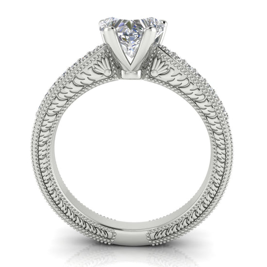 Tapered Vintage Inspired Heart Shaped Moissanite Engagement Ring