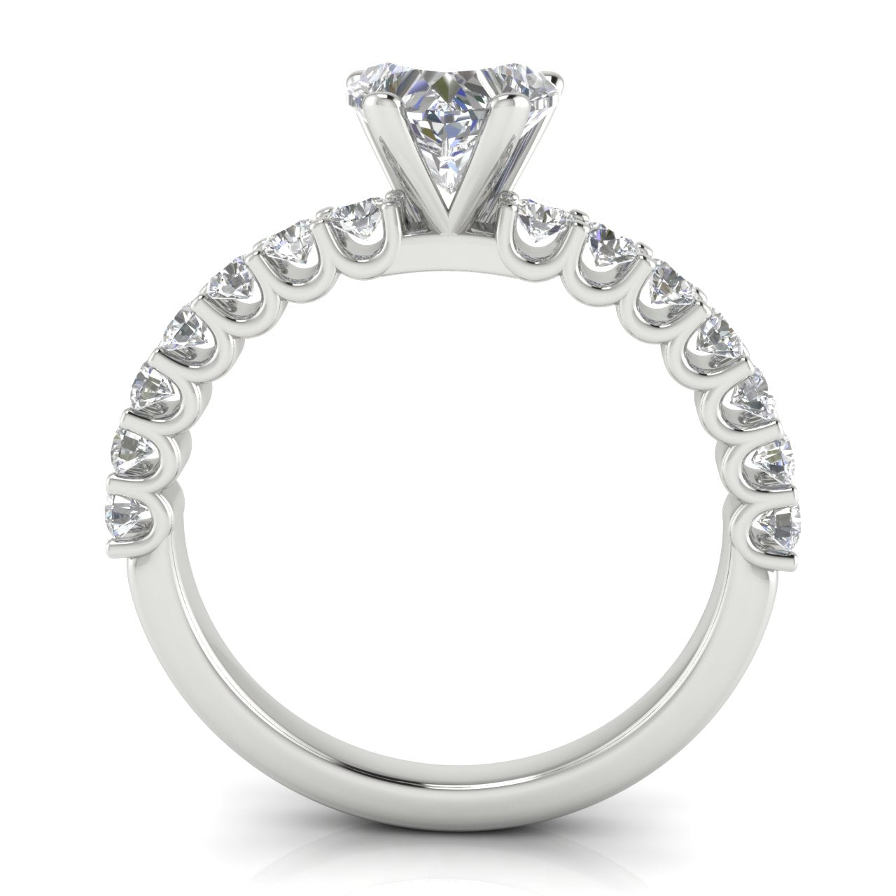 U Prong Pave Heart Shaped Lab Diamond Engagement Ring