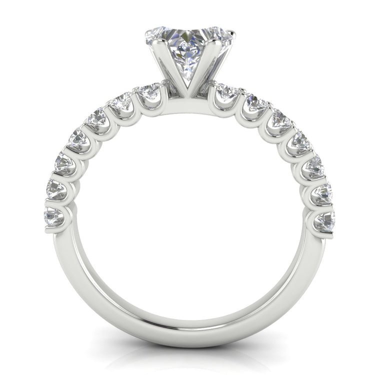 U Prong Pave Heart Shaped Moissanite Engagement Ring