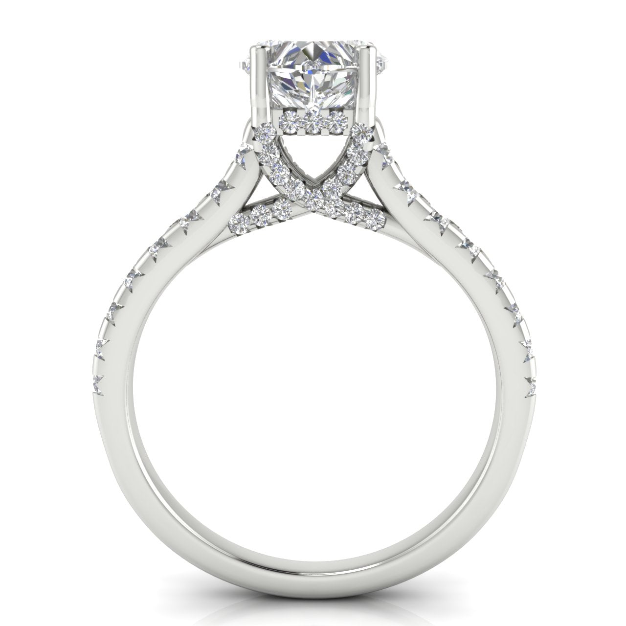 Bridge Pave Heart Shaped Lab Diamond Engagement Ring