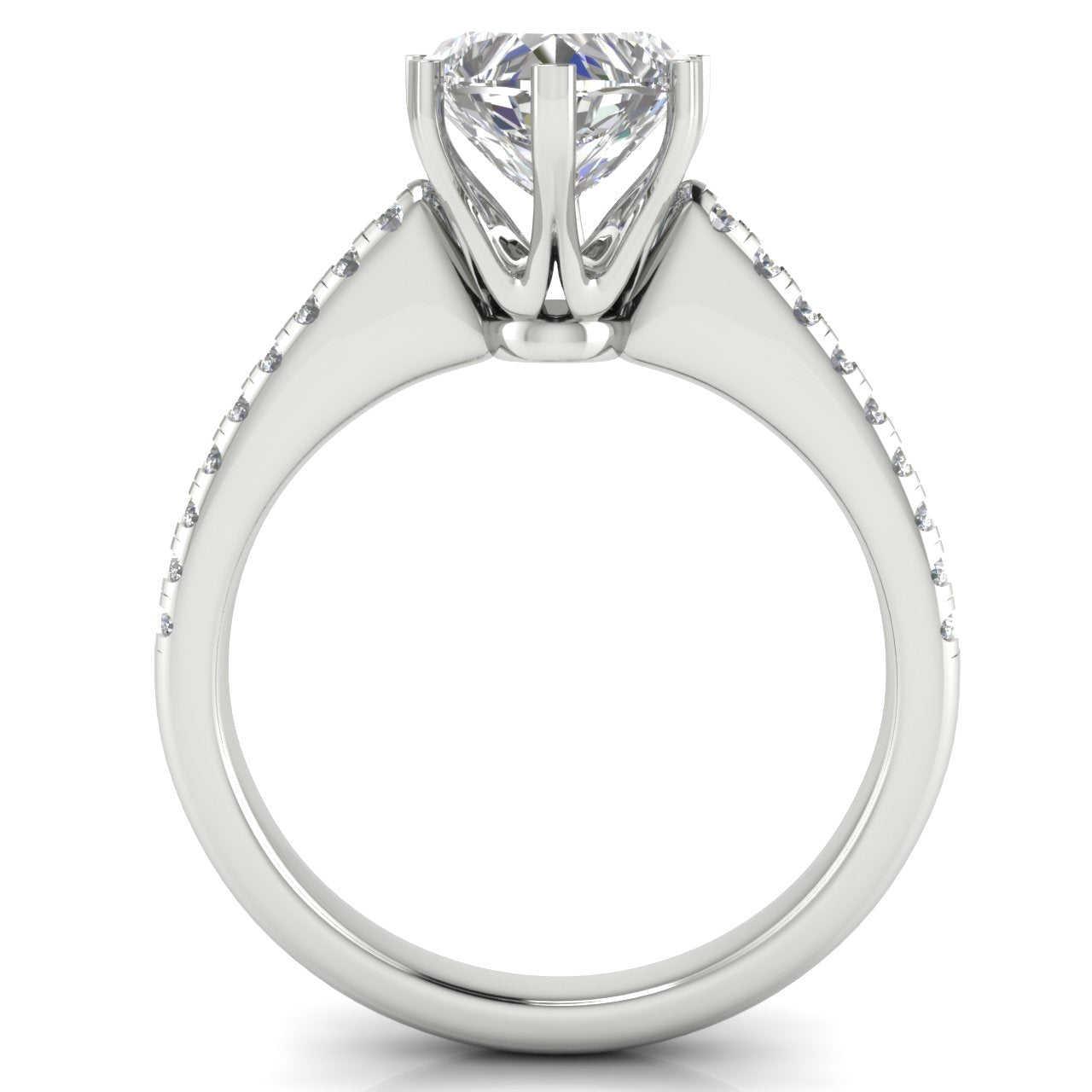 French Pave Heart Shaped Moissanite Engagement Ring