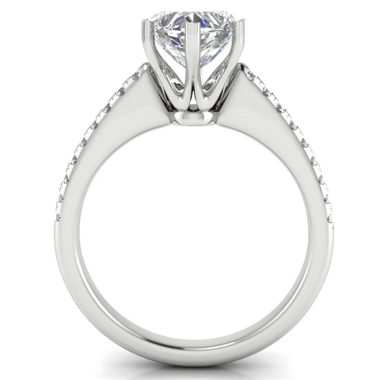 French Pave Heart Shaped Moissanite Engagement Ring