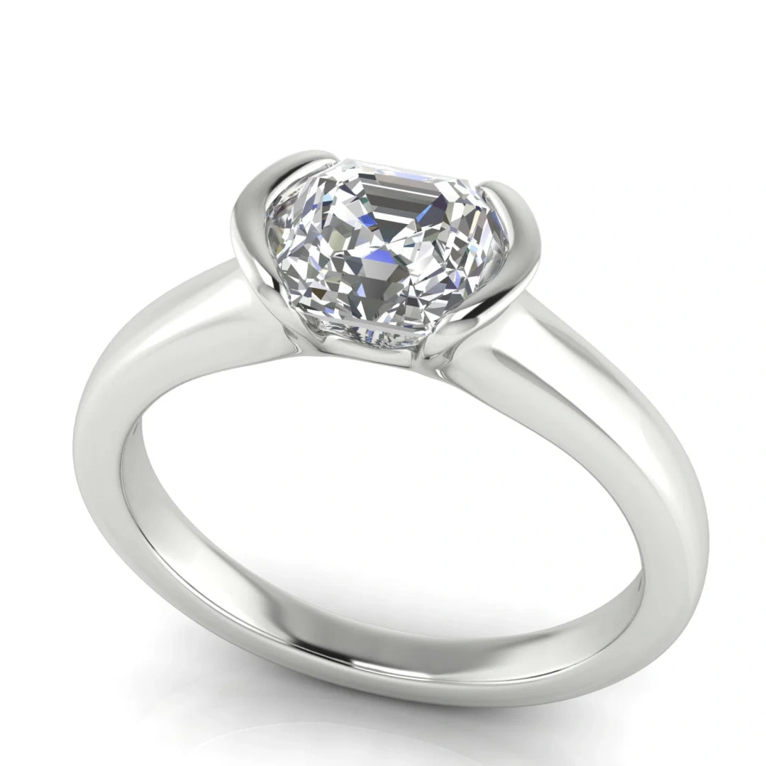 Half Bezel Emerald Cut Lab Diamond Engagement Ring