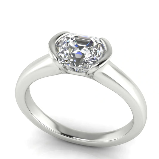 Half Bezel Emerald Cut Lab Diamond Engagement Ring