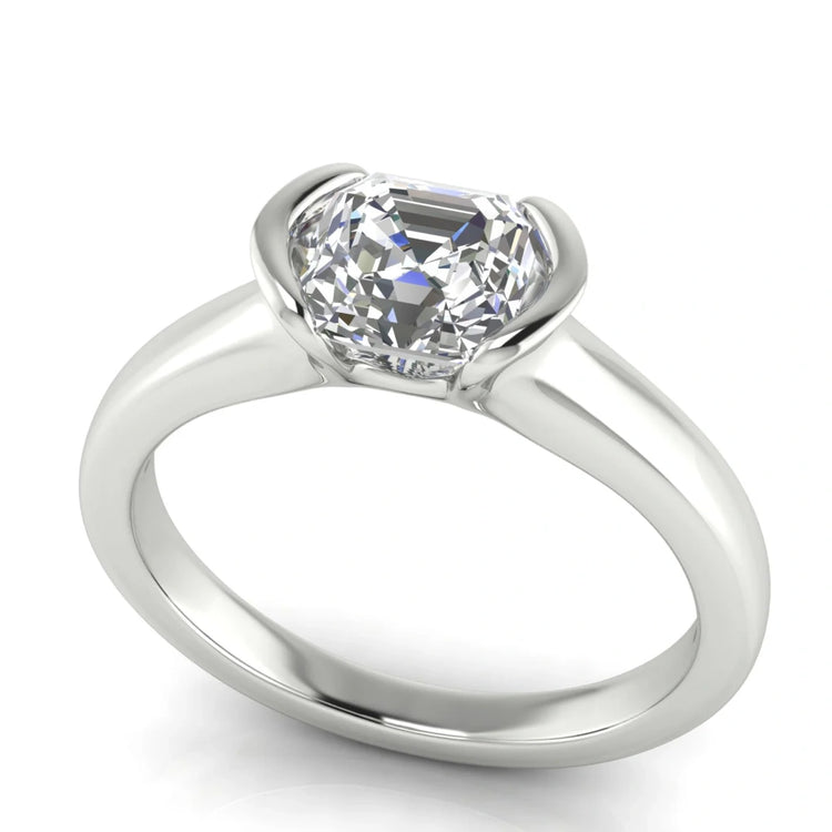 Half Bezel Emerald Cut Lab Diamond Engagement Ring