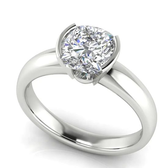 Half Bezel Floating Cushion Cut Lab Diamond Engagement Ring