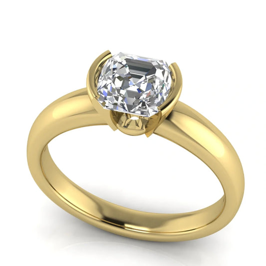 Half Bezel Floating Emerald Cut Lab Diamond Engagement Ring