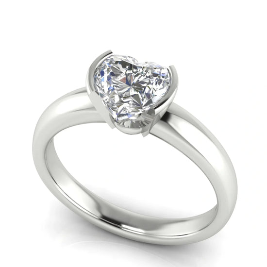 Half Bezel Floating Heart Shaped Lab Diamond Engagement Ring