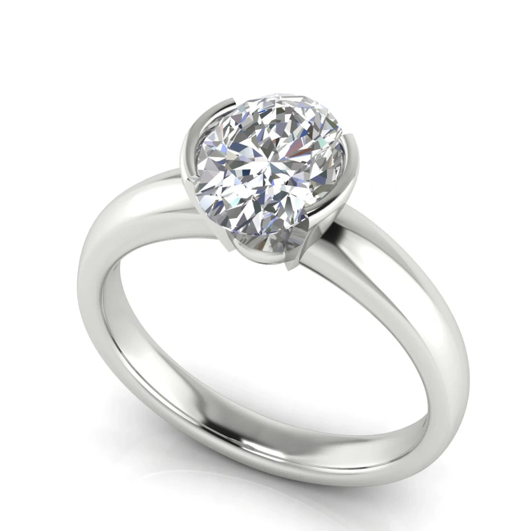 Half Bezel Floating Oval Lab Diamond Engagement Ring