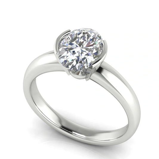 Half Bezel Floating Oval Lab Diamond Engagement Ring