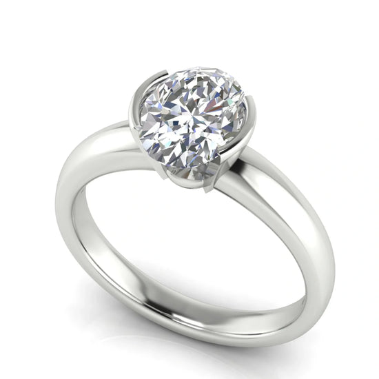Half Bezel Floating Oval Lab Diamond Engagement Ring