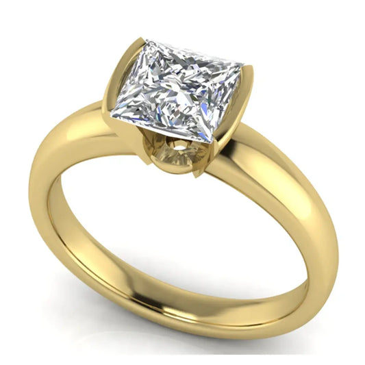 Half Bezel Floating Princess Cut Lab Diamond Engagement Ring