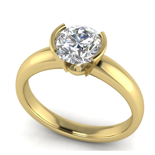 Half Bezel Floating Round Cut Lab Diamond Engagement Ring