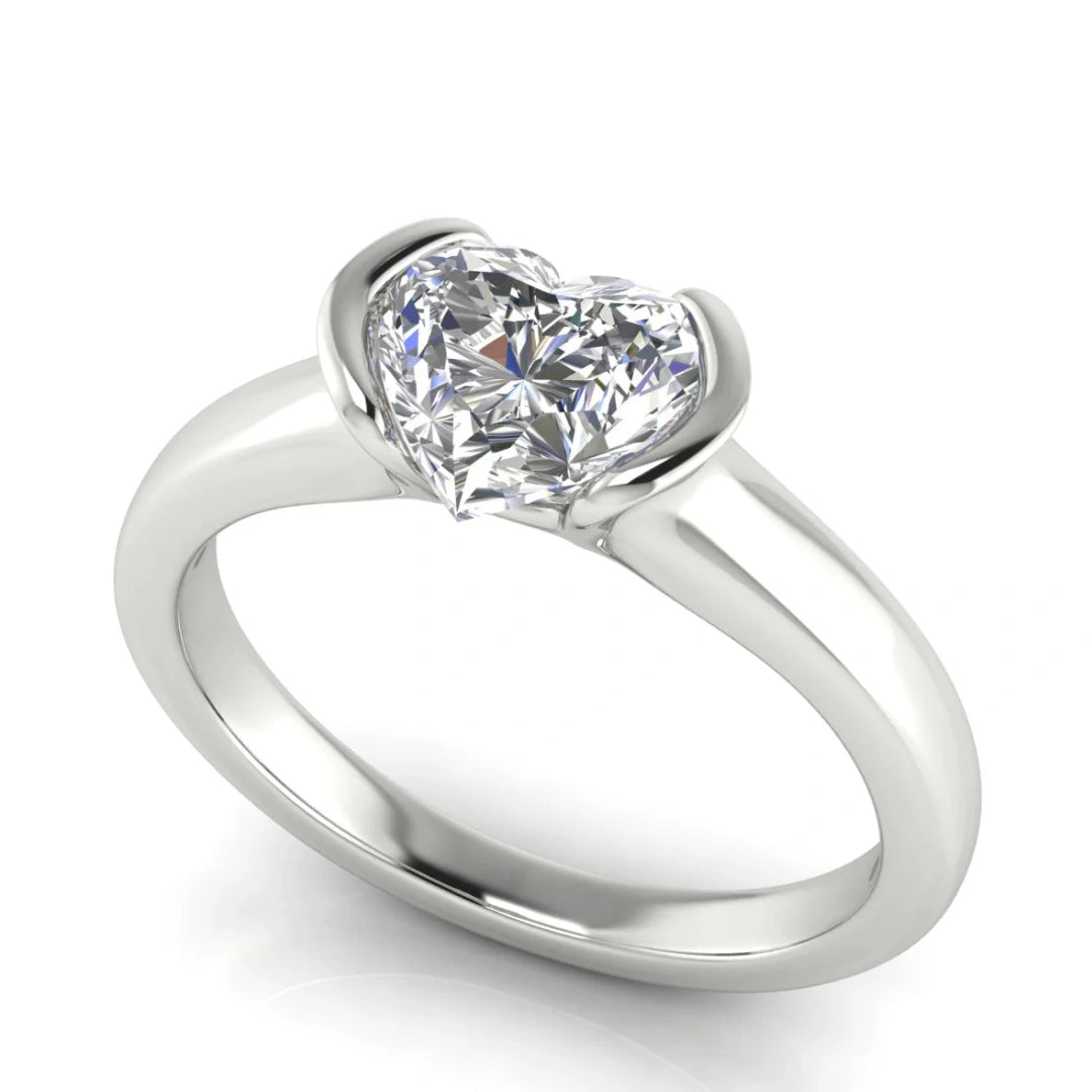 Half Bezel Heart Shaped Lab Diamond Engagement Ring