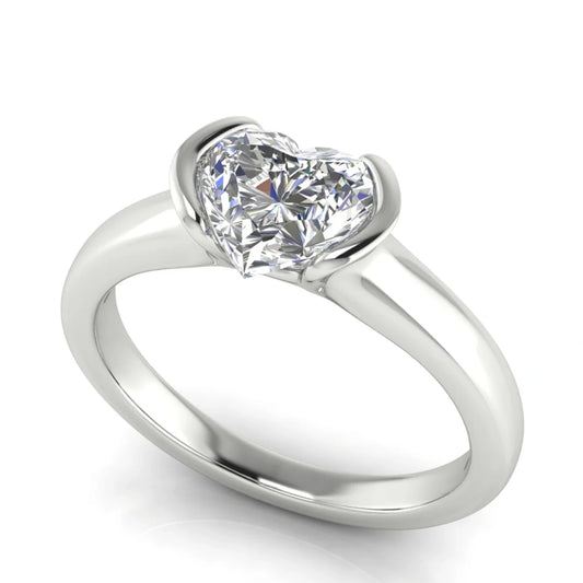 Half Bezel Heart Shaped Lab Diamond Engagement Ring