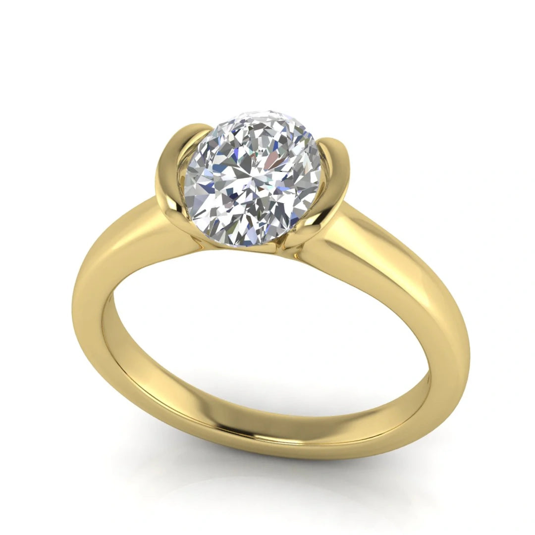 Half Bezel Oval Lab Diamond Engagement Ring