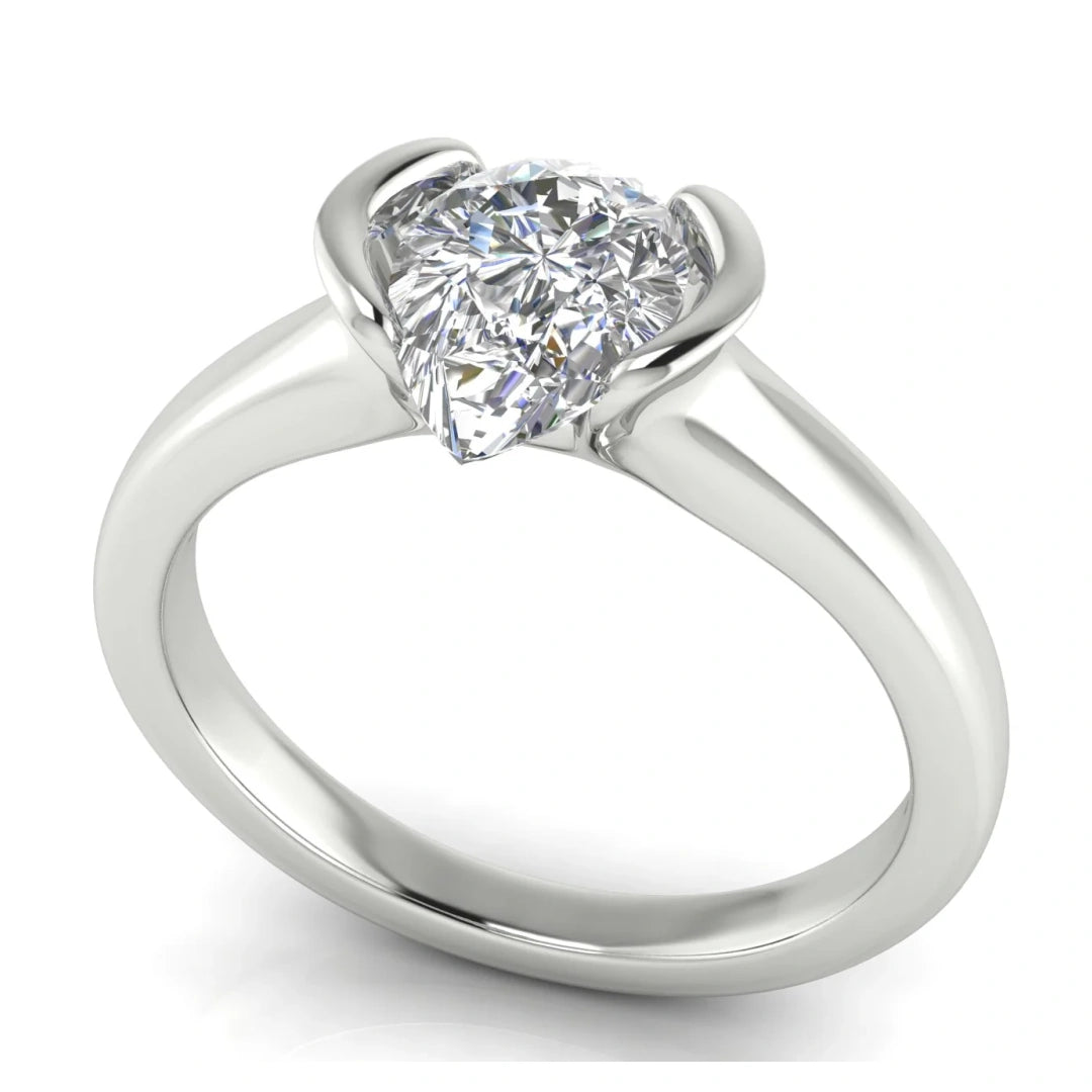Half Bezel Pear Shaped Lab Diamond Engagement Ring