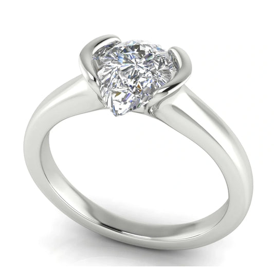 Half Bezel Pear Shaped Lab Diamond Engagement Ring