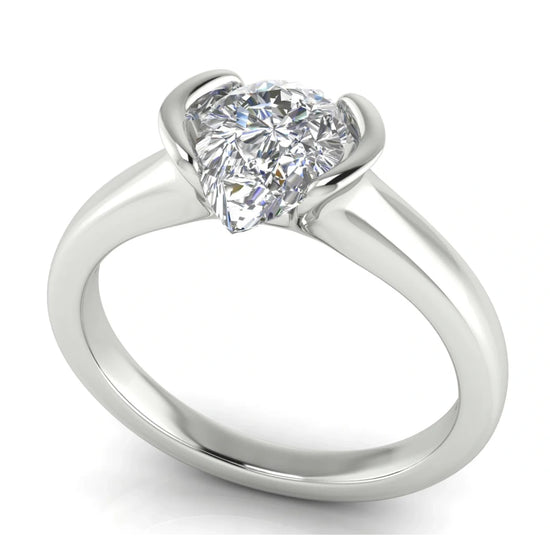 Half Bezel Pear Shaped Lab Diamond Engagement Ring