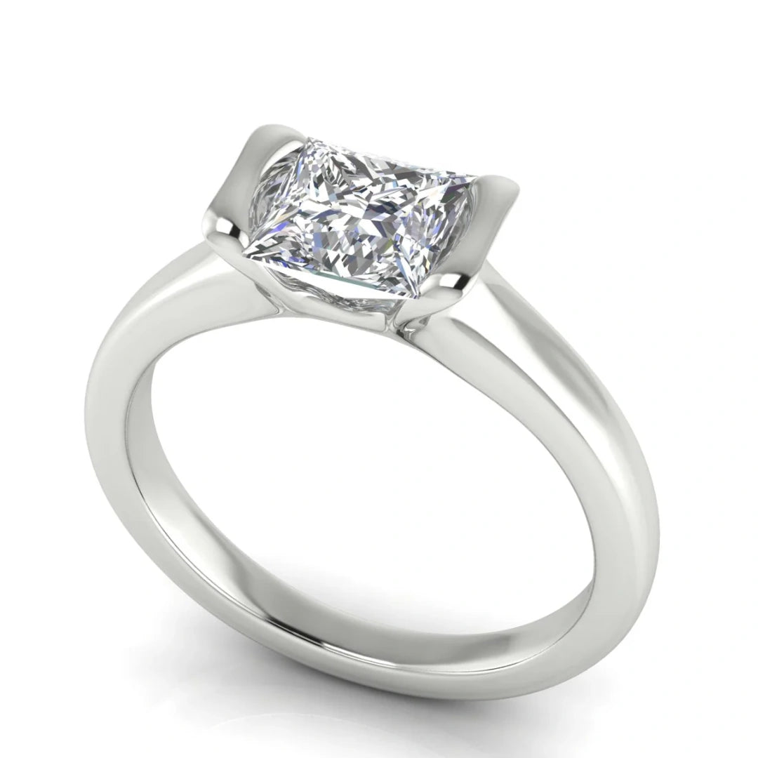 Half Bezel Princess Cut Lab Diamond Engagement Ring