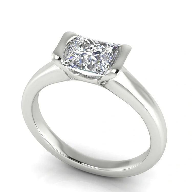 Half Bezel Princess Cut Lab Diamond Engagement Ring