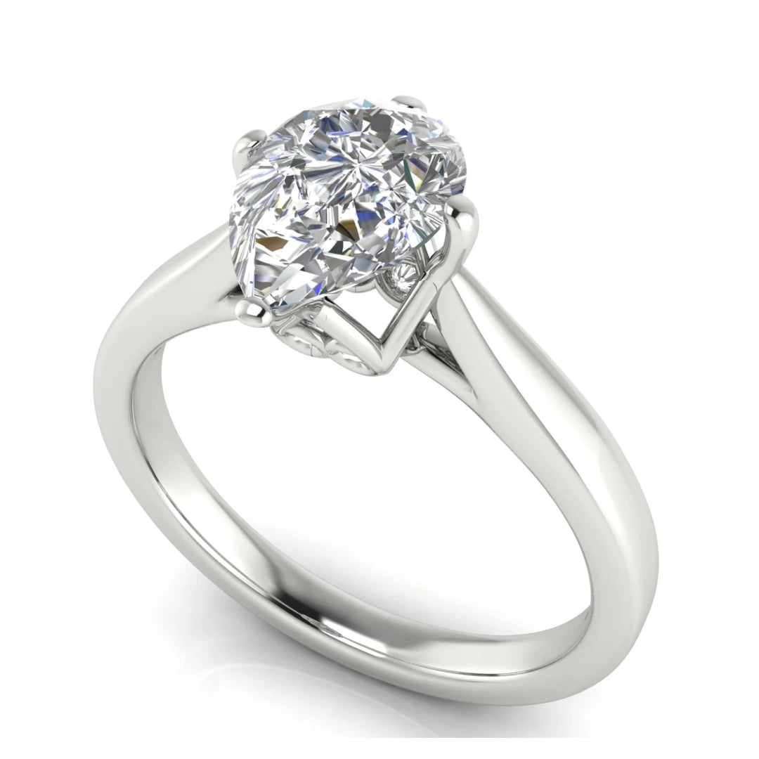 Hidden Accent Pear Shaped Lab Diamond Engagement Ring