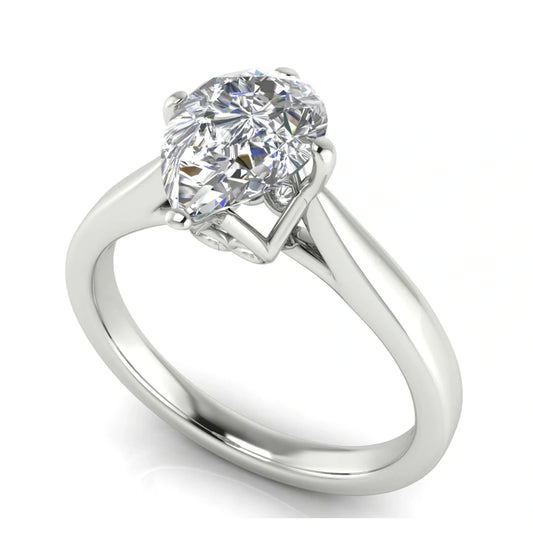 Hidden Accent Pear Shaped Lab Diamond Engagement Ring