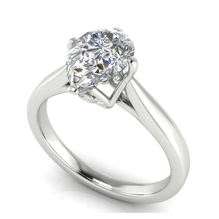 Hidden Accent Pear Shaped Lab Diamond Engagement Ring