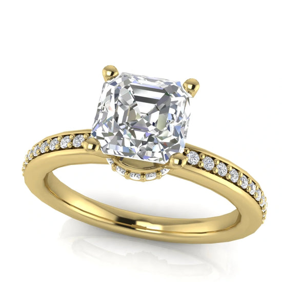 Hidden Halo Emerald Cut Lab Diamond Engagement Ring
