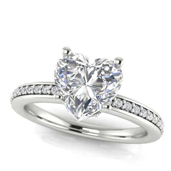Hidden Halo Heart Shaped Lab Diamond Engagement Ring
