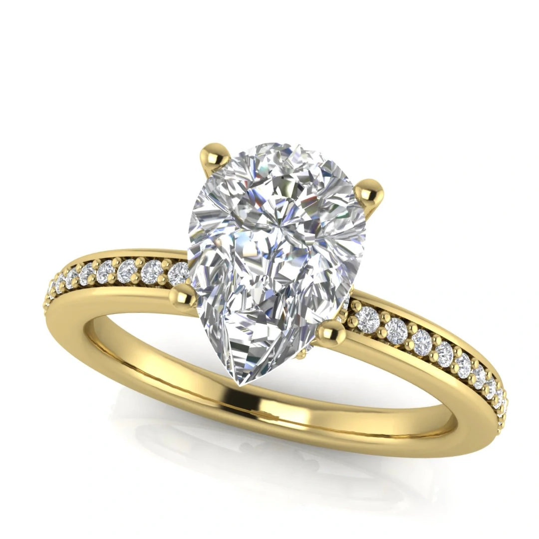 Hidden Halo Pear Shaped Lab Diamond Engagement Ring
