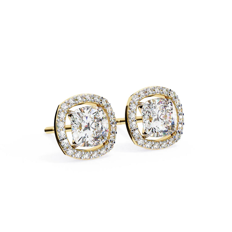 Cushion Cut Lab Diamond Halo Studs Earring
