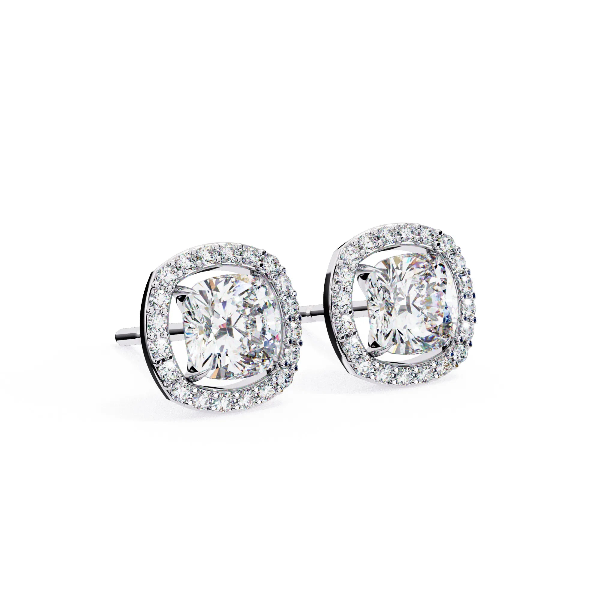 Cushion Cut Lab Diamond Halo Studs Earring