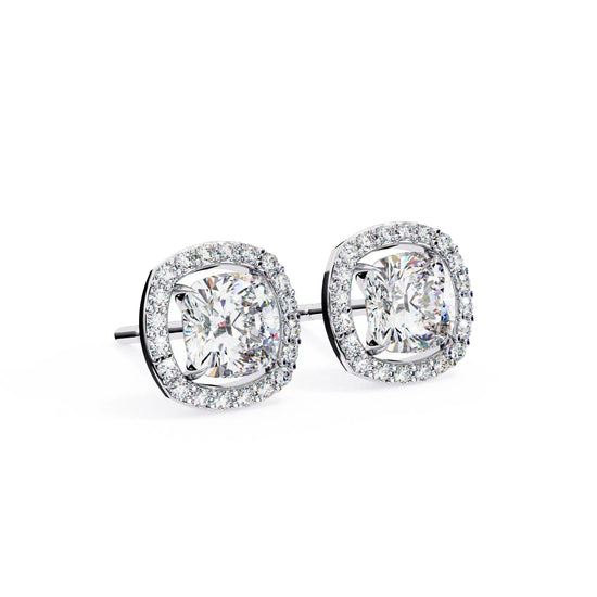 Cushion Cut Lab Diamond Halo Studs Earring