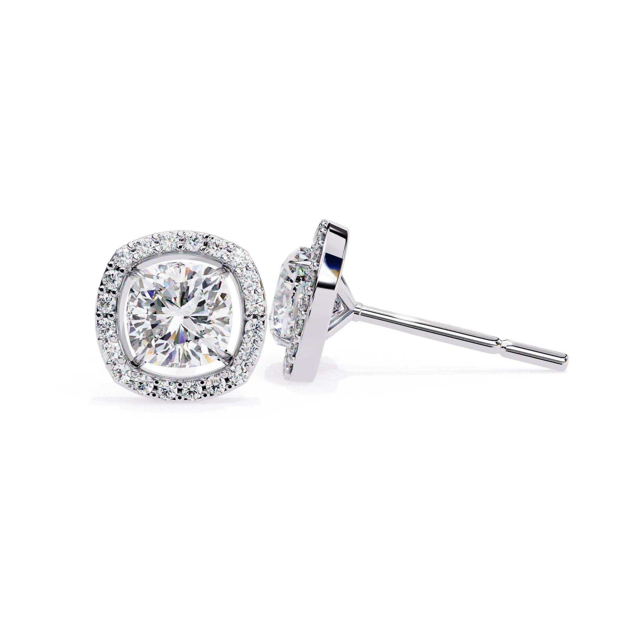 Cushion Cut Lab Diamond Halo Studs Earring