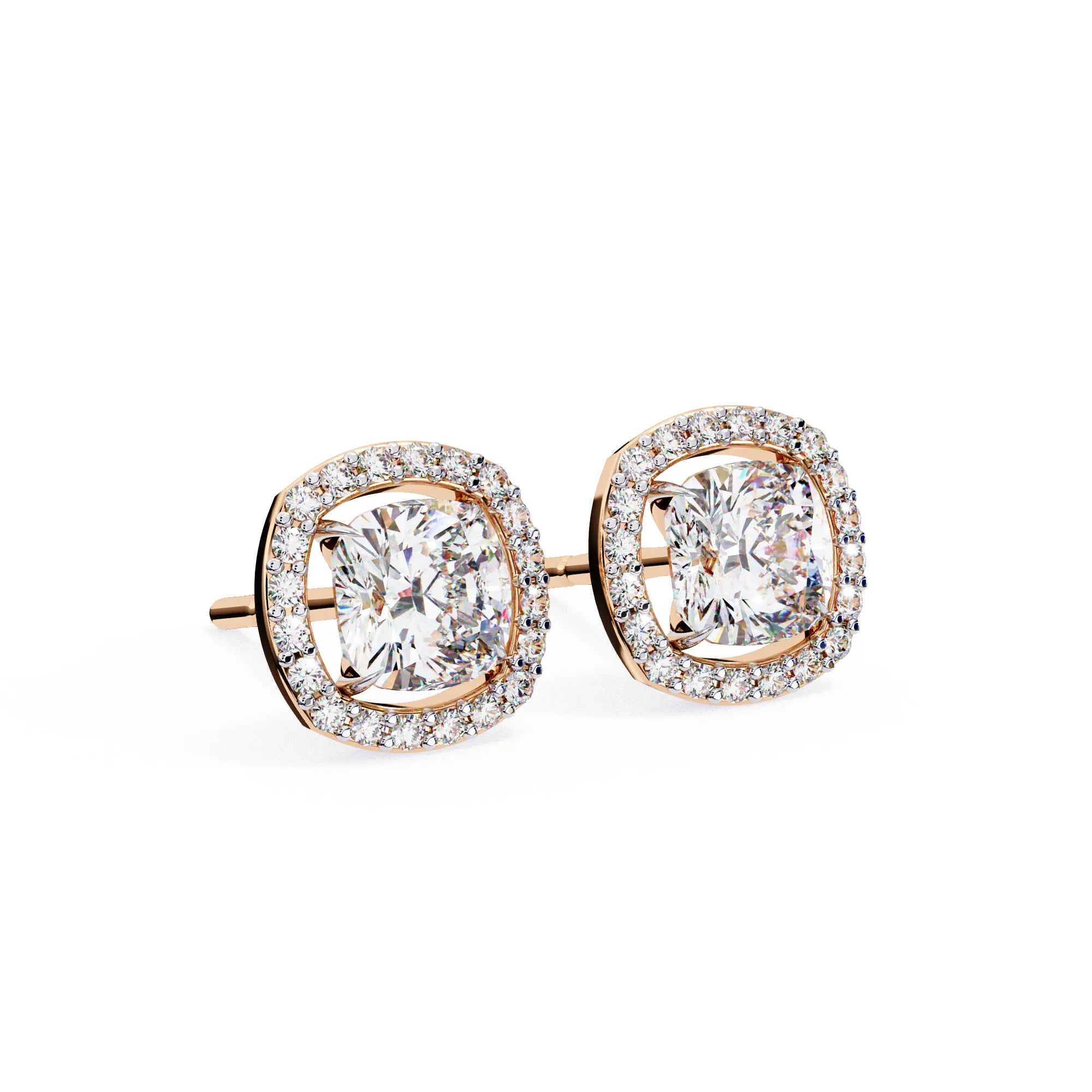 Cushion Cut Lab Diamond Halo Studs Earring