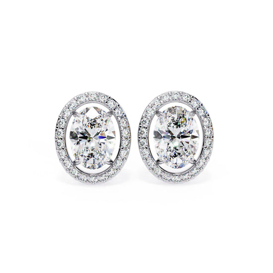 Oval Cut Lab Diamond Halo Studs Earrings